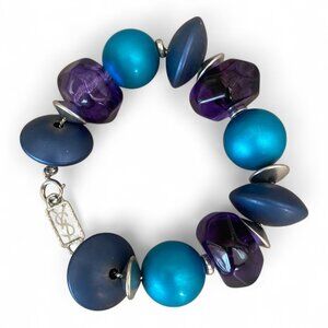 VTG YSL Yves Saint Laurent Blue Purple Chunky Lucite Beaded Bracelet 7"